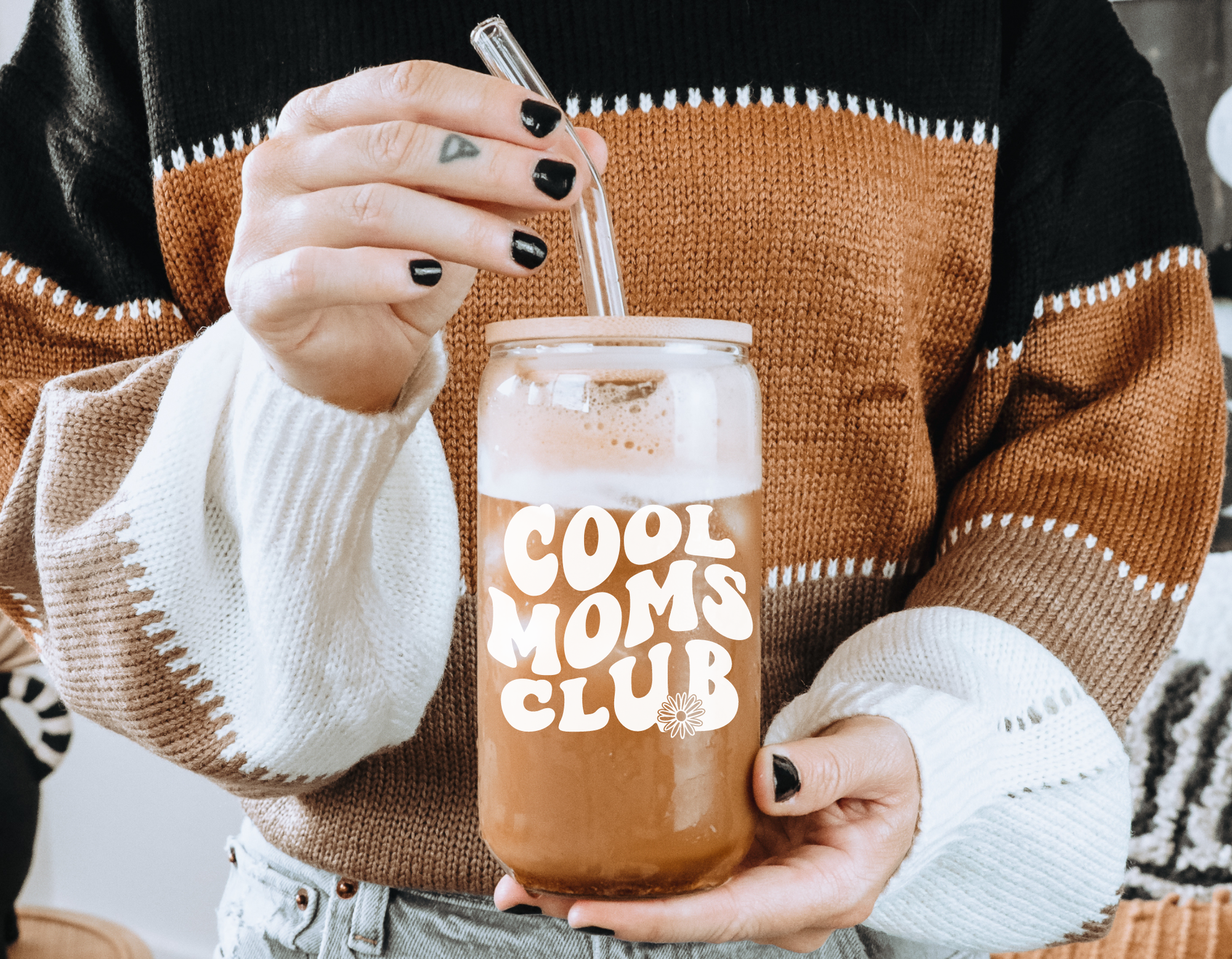 Cool Moms Club Iced Coffee Glass Cup 16oz
