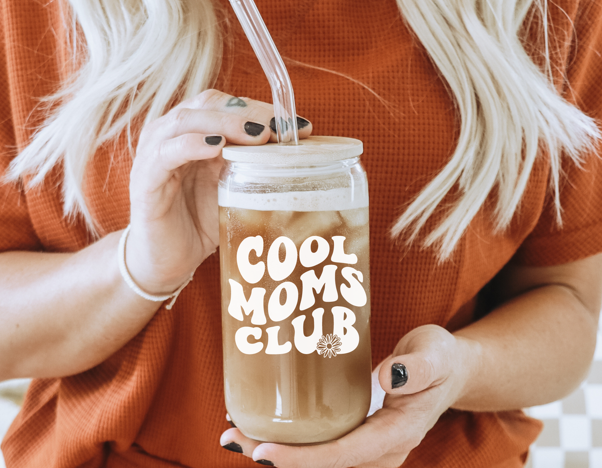 Cool Moms Club Iced Coffee Glass Cup 16oz