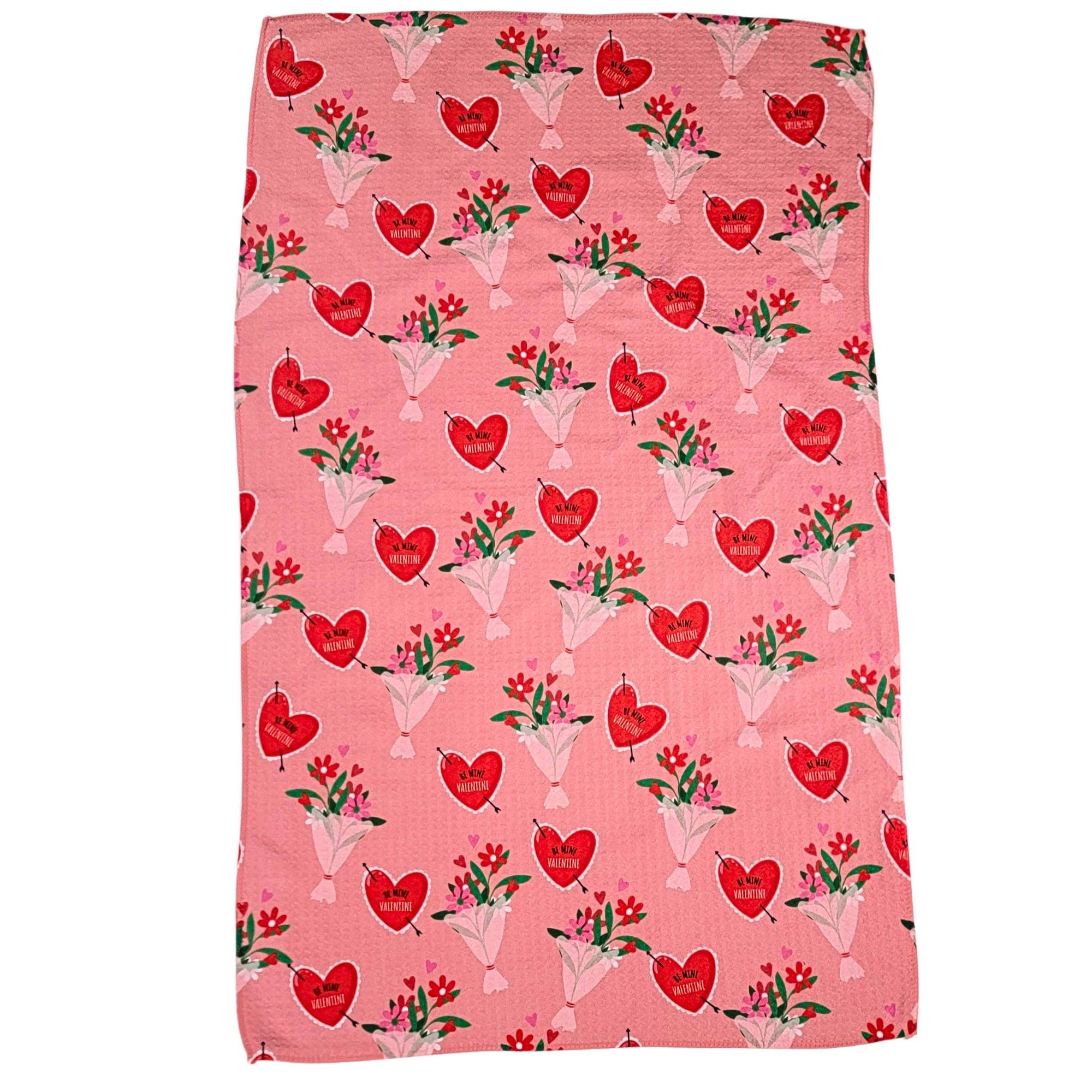 Be My Valentine Flowers Waffle Weave Tea Towel