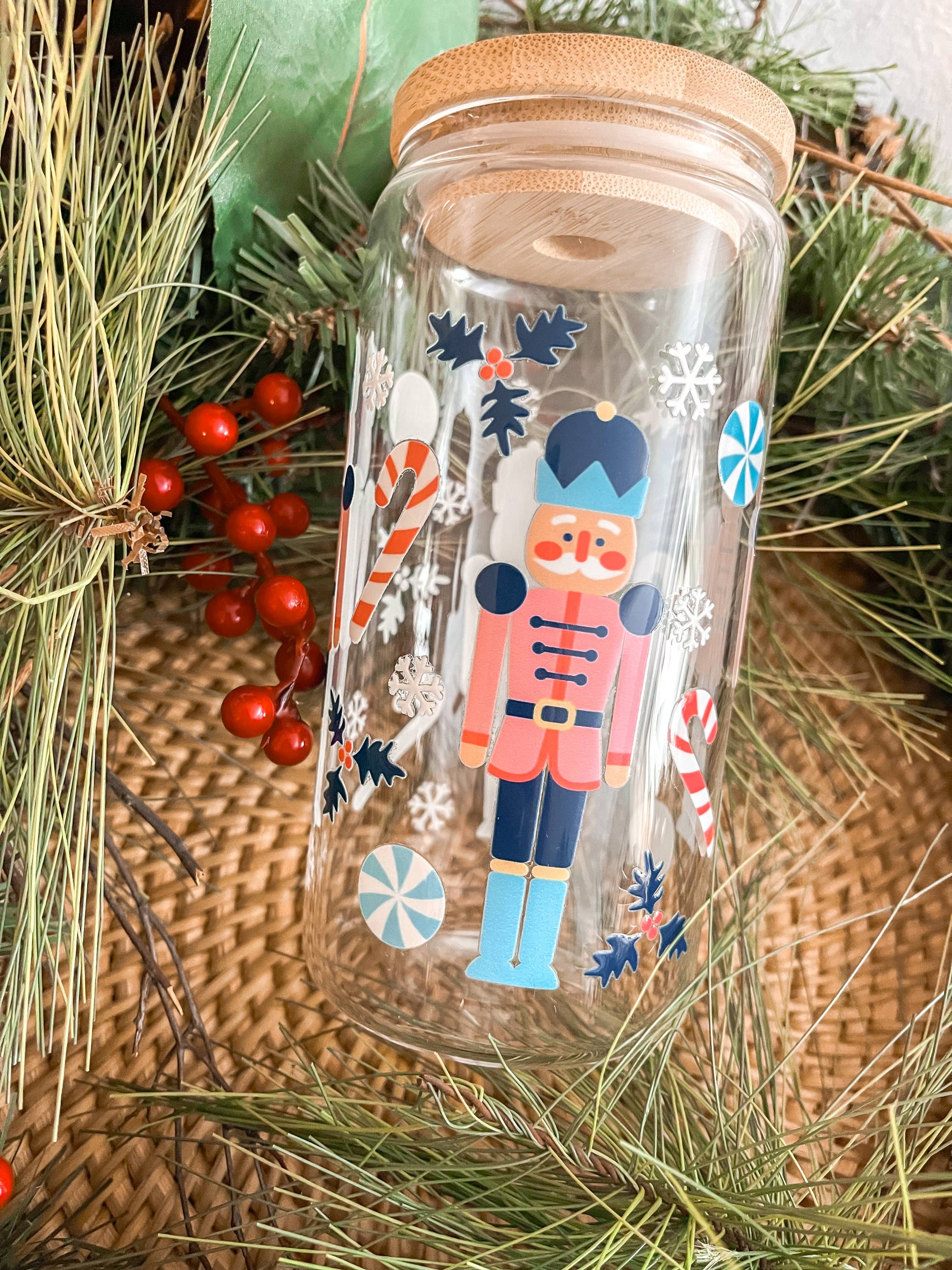 Nutcracker Christmas Iced Coffee Glass Cup 20 oz