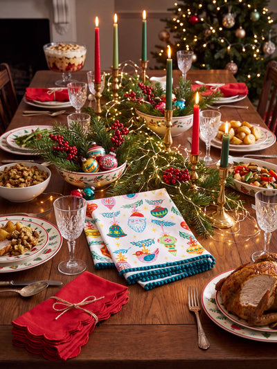 Ornaments Holiday w/Pom Pom Kitchen Towel - Angela Staehling