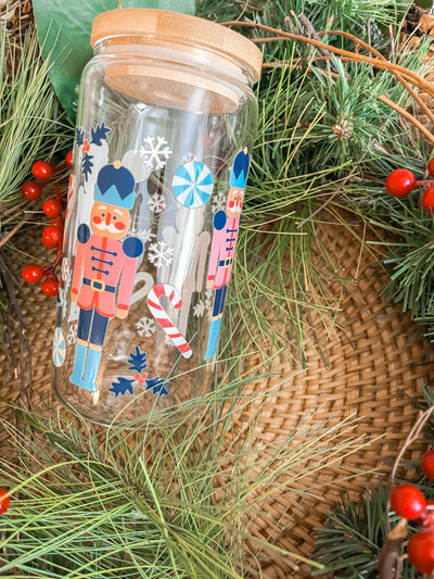 Nutcracker Christmas Iced Coffee Glass Cup 20 oz