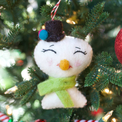 Smiling Snowman Felt Wool Christmas Ornament