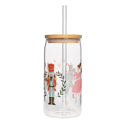 Nutcracker Glass with Straw & Lid