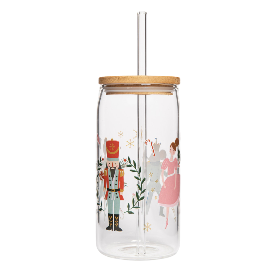 Nutcracker Glass with Straw & Lid 17oz