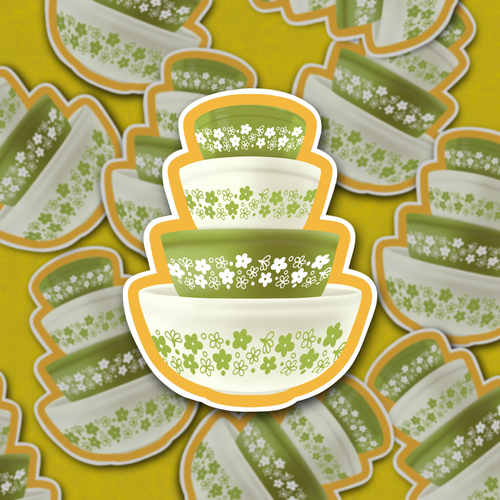 Spring Blossom Vintage Bowls Sticker