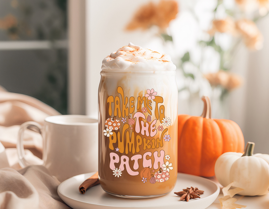Pumpkin Patch Fall Glass Cup 16 oz