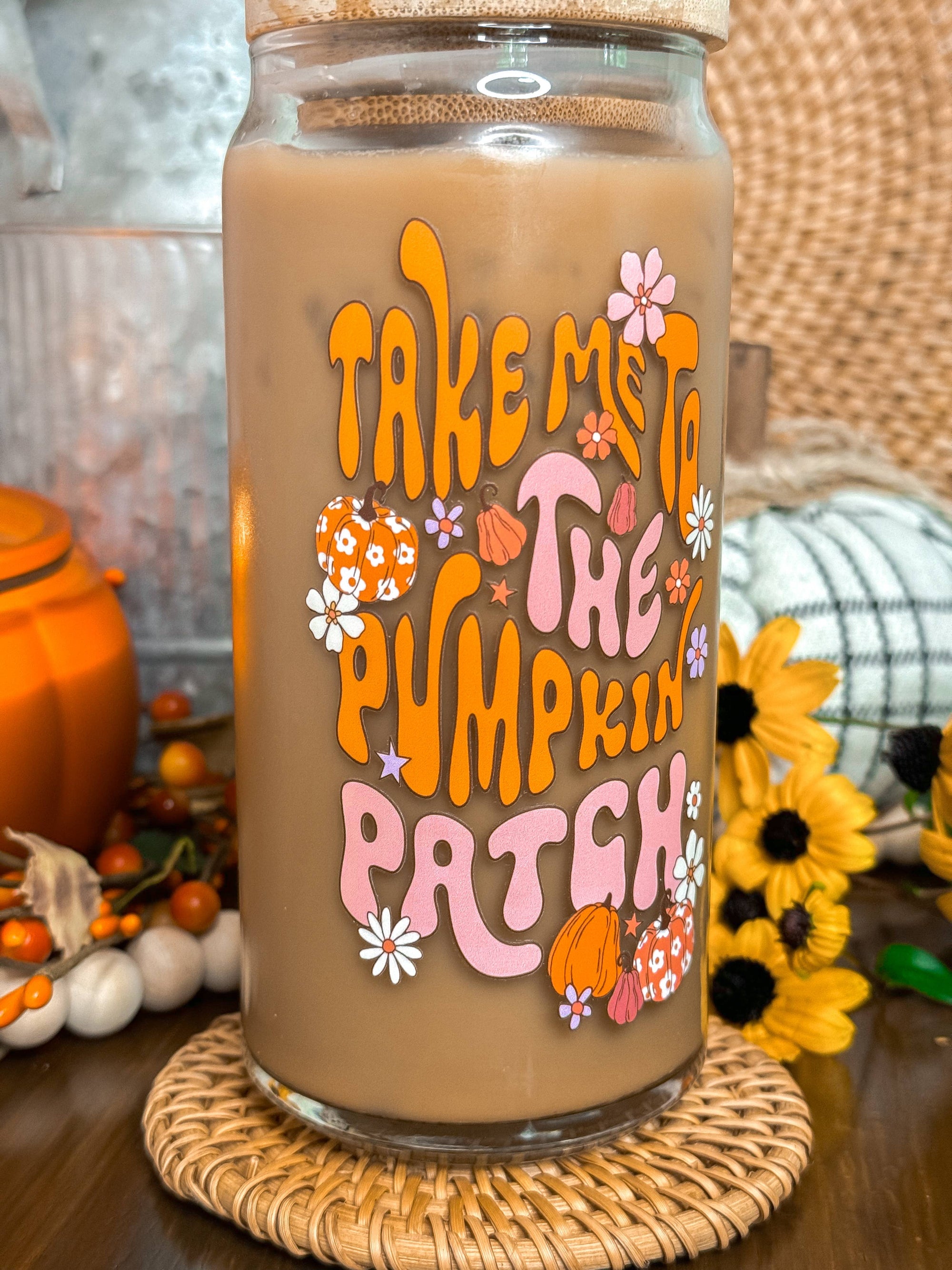 Pumpkin Patch Fall Glass Cup 16 oz