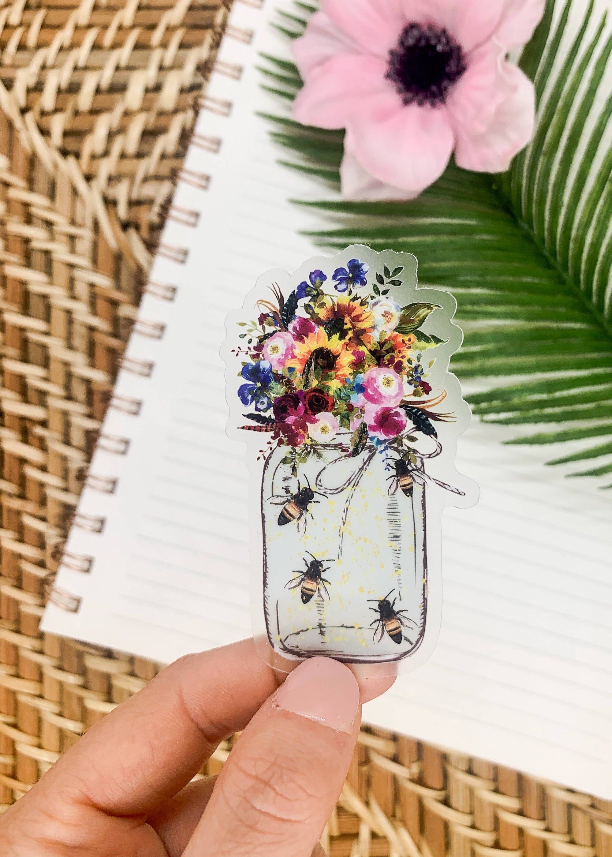 Sticker - Floral Bee Mason Jar Sticker