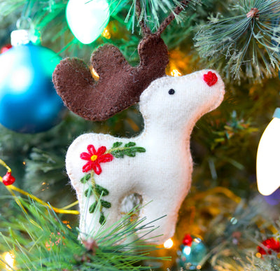 Reindeer Embroidered Wool Christmas Ornament