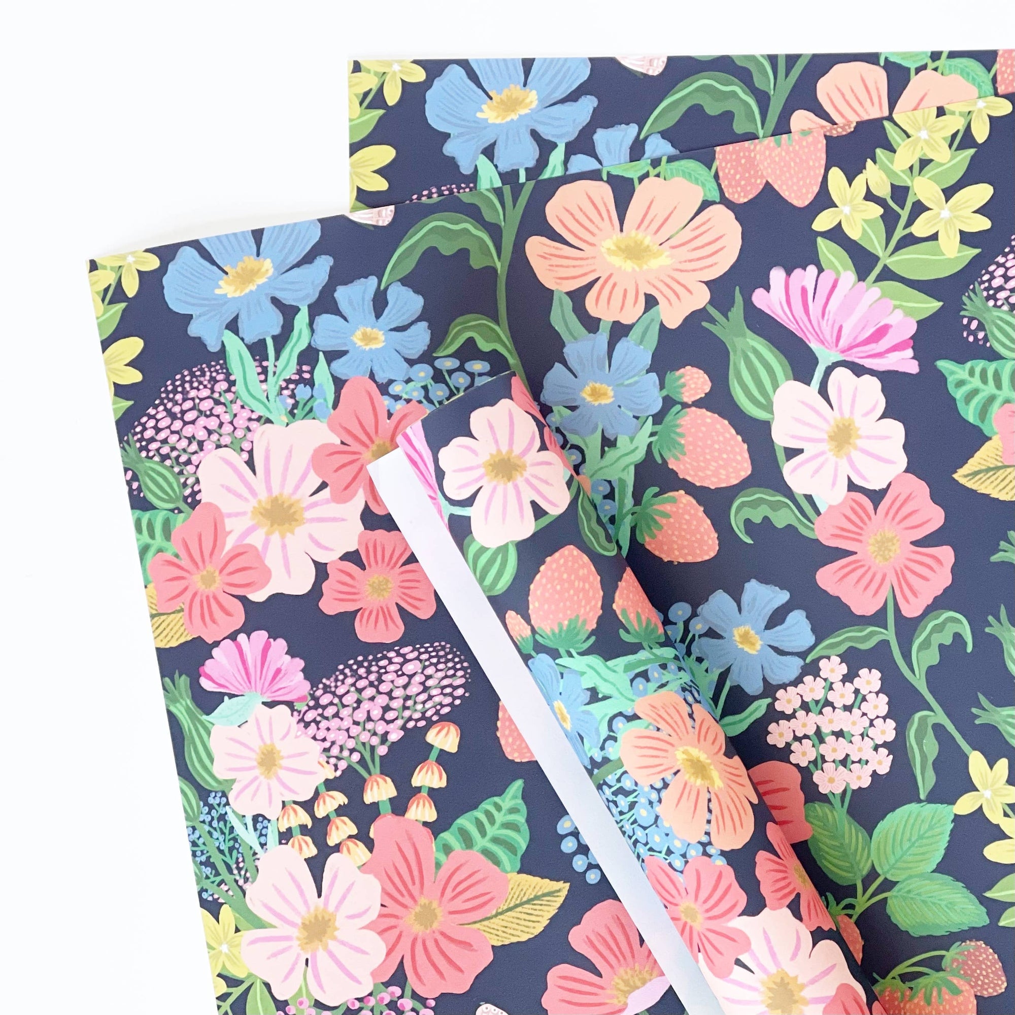 Summer Flowers - Black Gift Wrap by the sheet