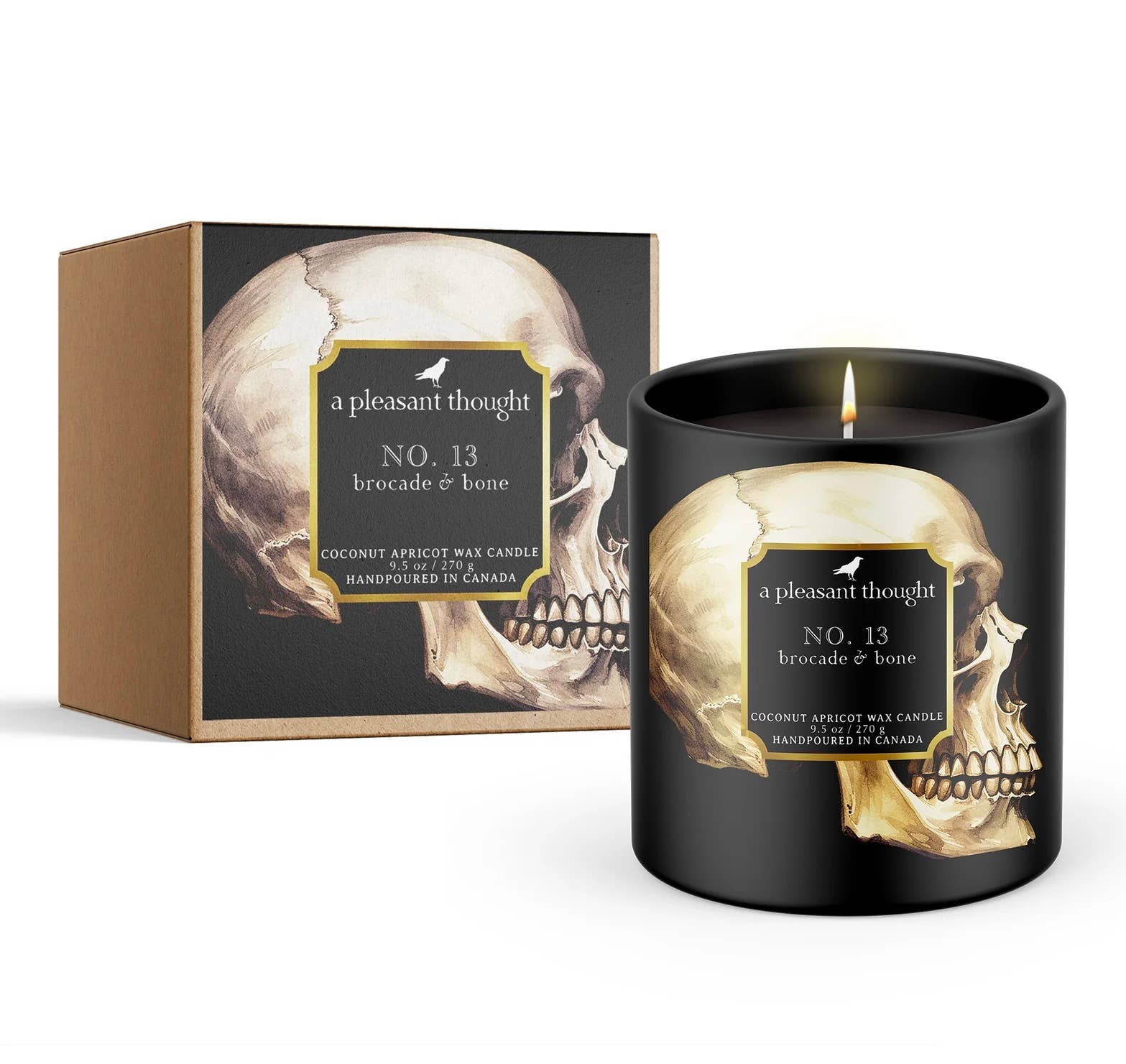 NO. 13 | BROCADE & BONE | SKULL CANDLE - Wood Wick