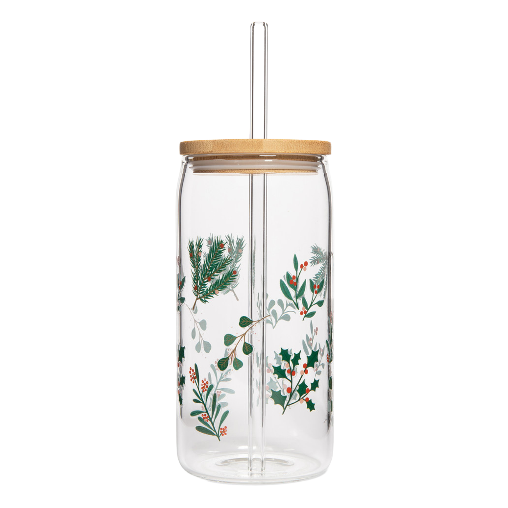 Holly Can Glass w/ Straw & Lid 17 oz