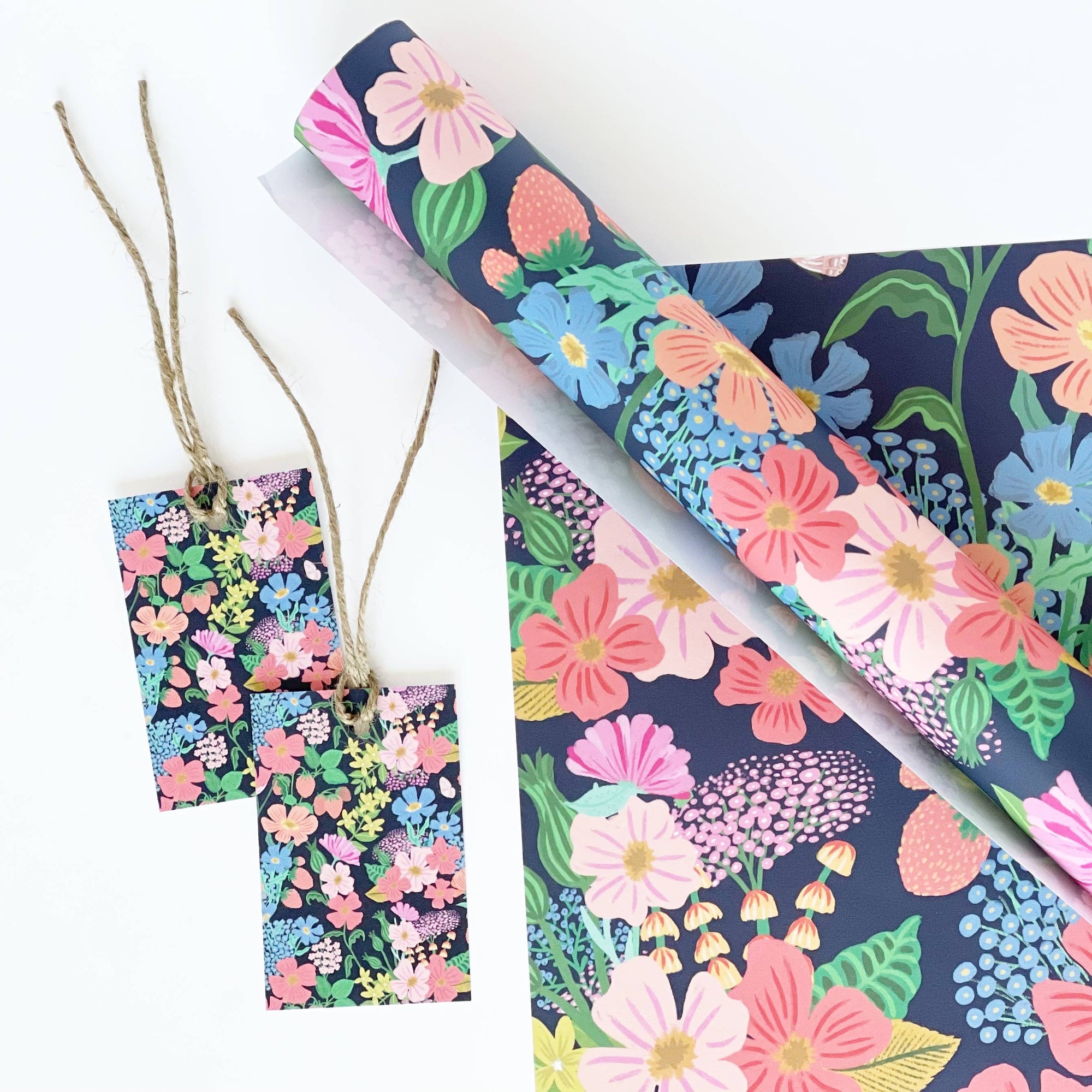 Summer Flowers - Black Gift Wrap by the sheet