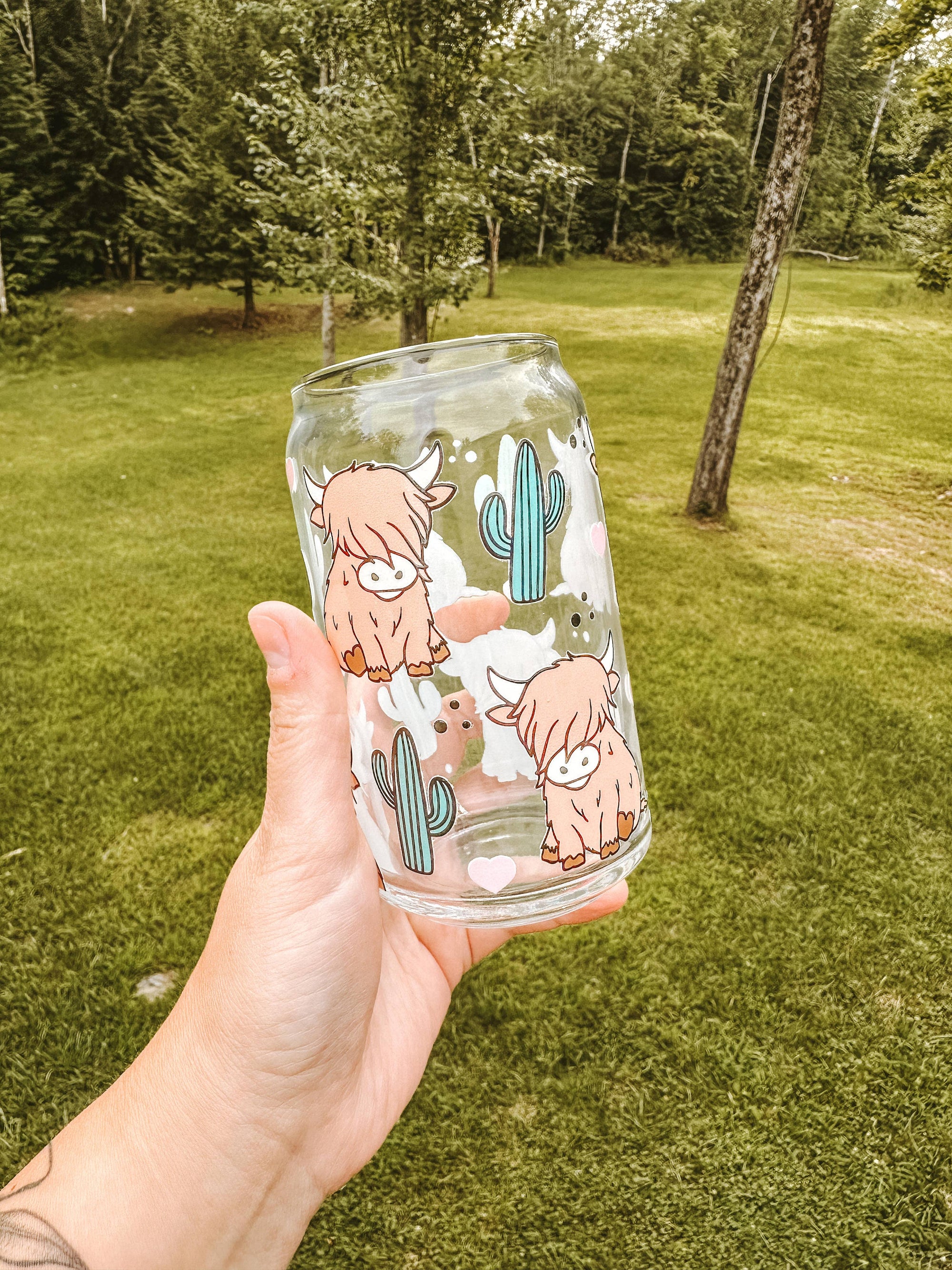 Highland Cow Glass Can Cup