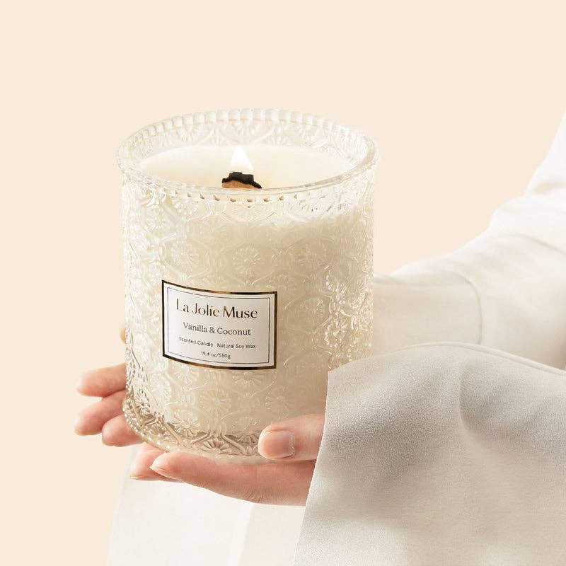Maelyn Scented Woodwick Candle - Vanilla & Coconut