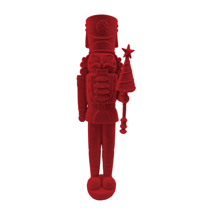 Red Flocked Resin Nutcracker