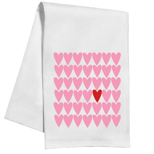 Pink Hearts, One Red Kitchen Tea Towel