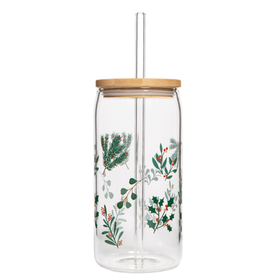 Holly Can Glass w/ Straw & Lid 17 oz