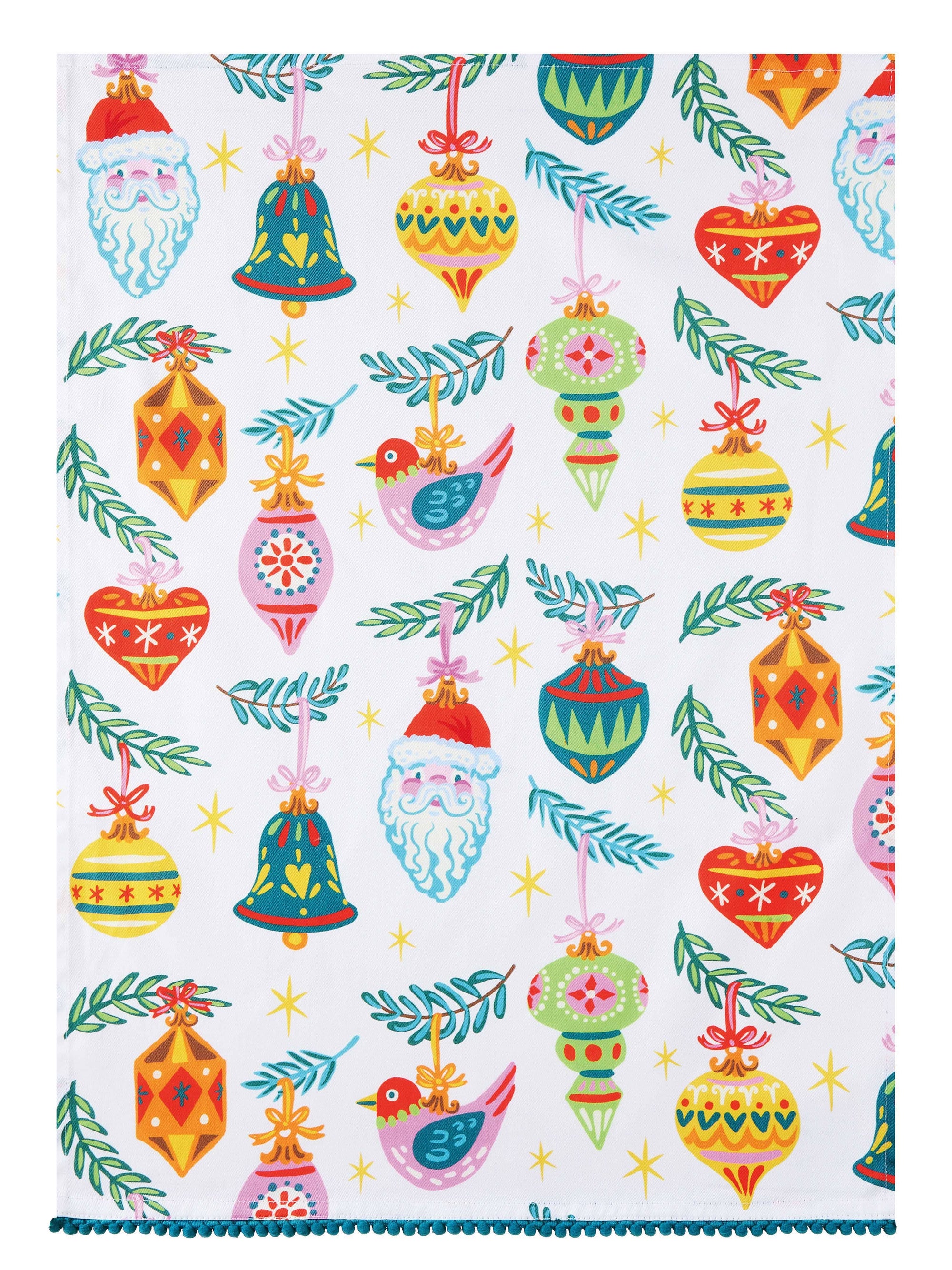 Ornaments Holiday w/Pom Pom Kitchen Towel - Angela Staehling