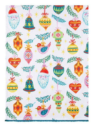 Ornaments Holiday w/Pom Pom Kitchen Towel - Angela Staehling