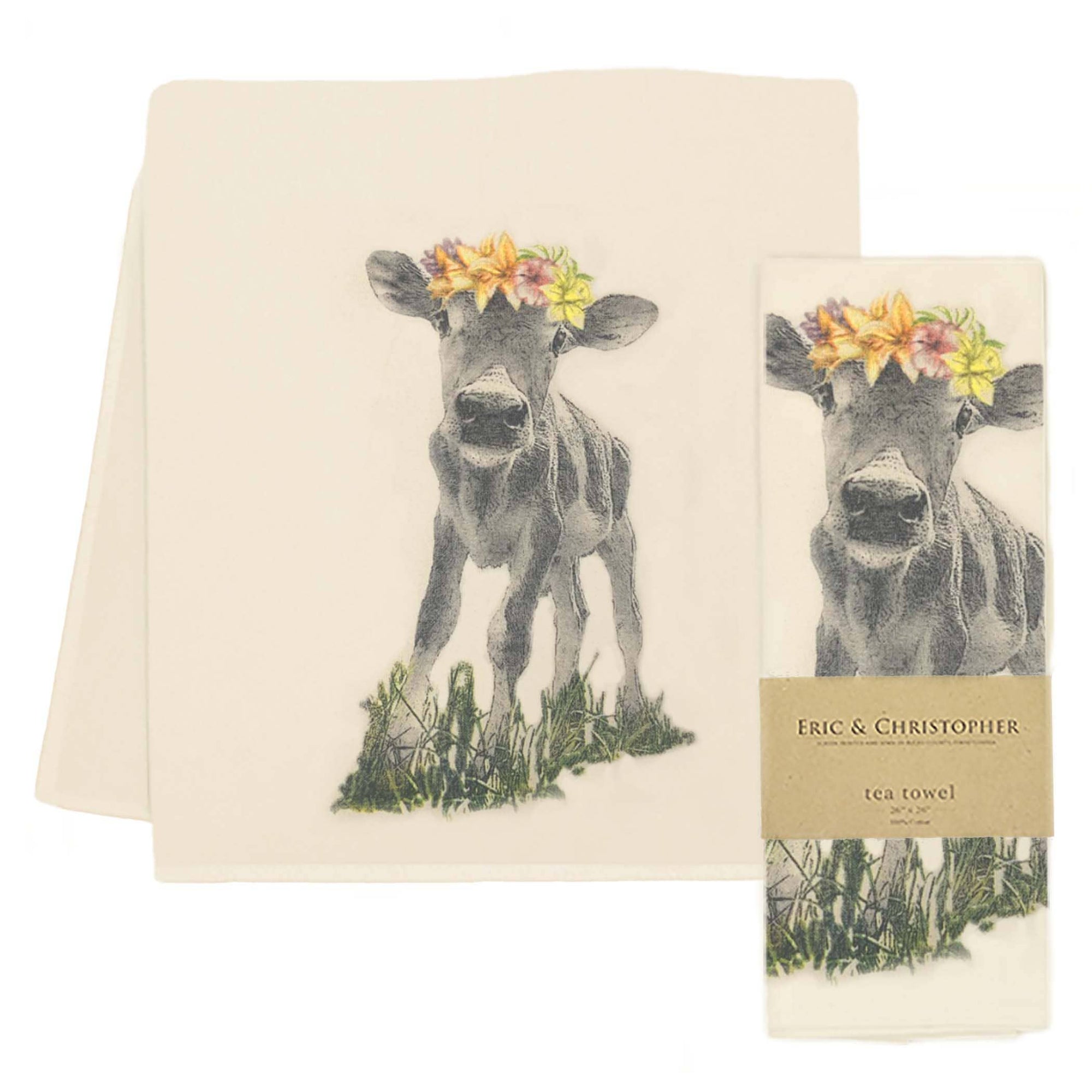 Flower Crown Cow Tea Towel