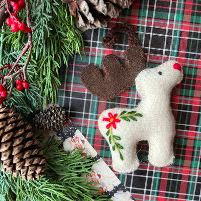 Reindeer Embroidered Wool Christmas Ornament