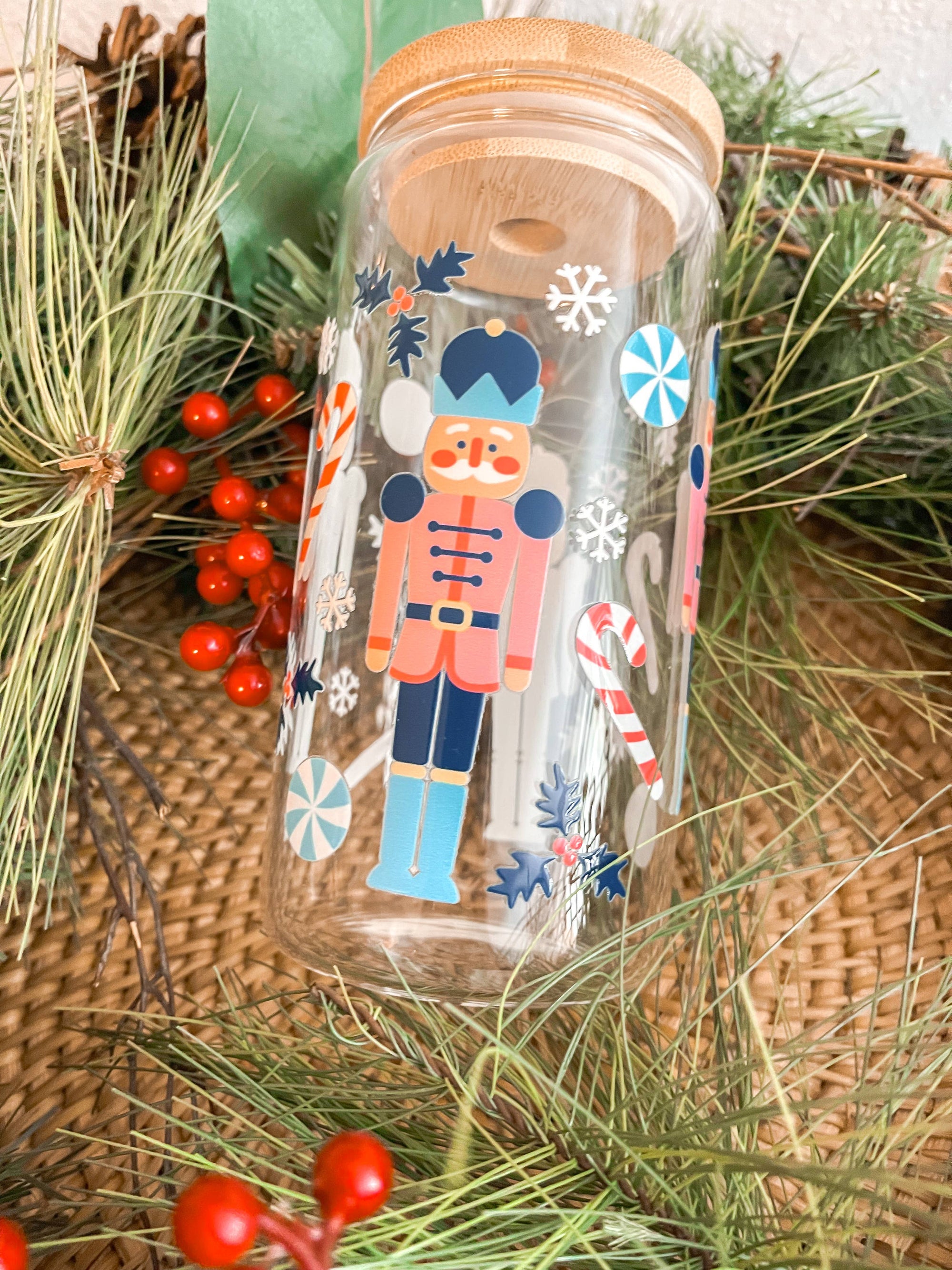 Nutcracker Christmas Iced Coffee Glass Cup 20 oz