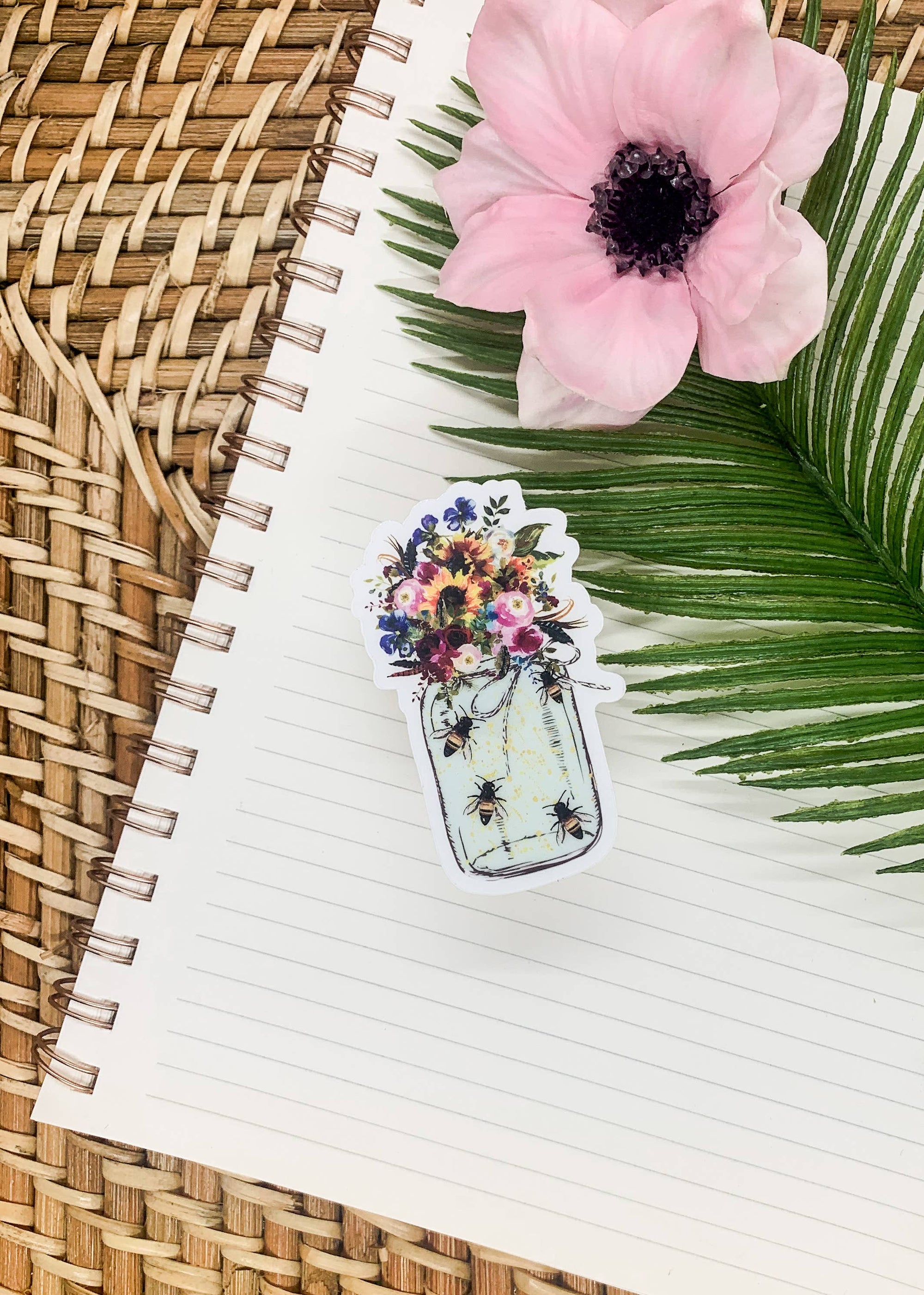 Sticker - Floral Bee Mason Jar Sticker
