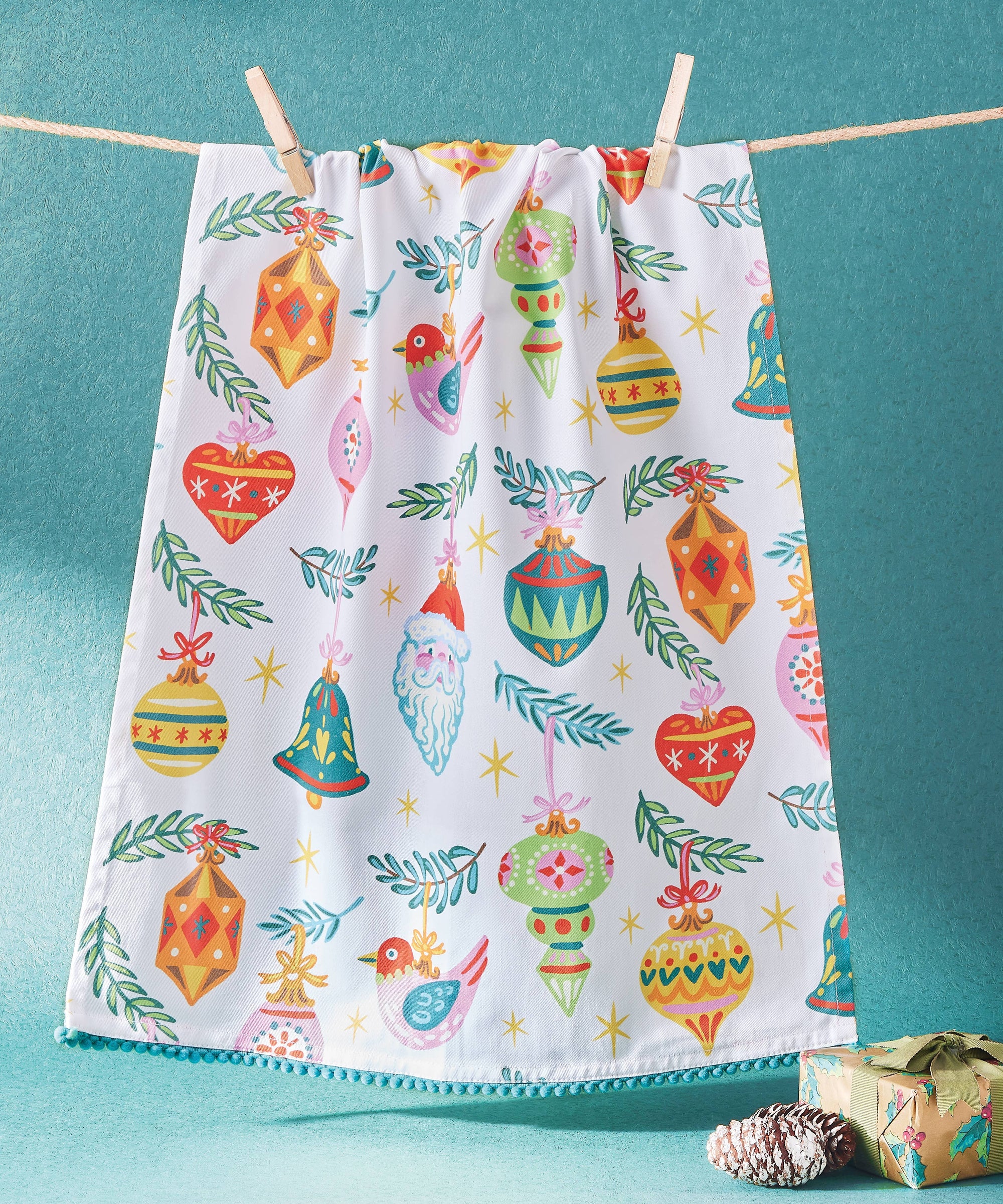 Ornaments Holiday w/Pom Pom Kitchen Towel - Angela Staehling