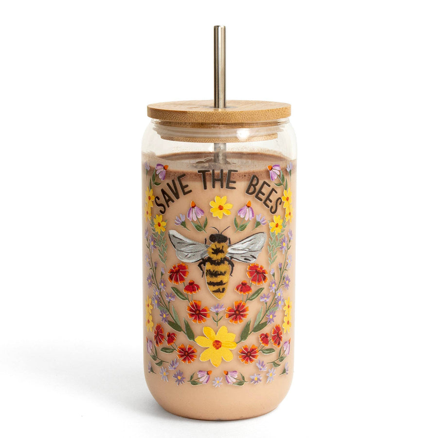 Save the Bees Glass Can 16oz