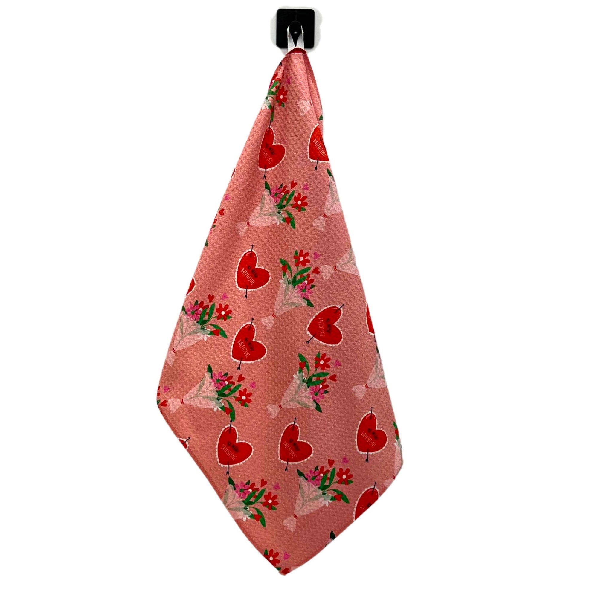Be My Valentine Flowers Waffle Weave Tea Towel