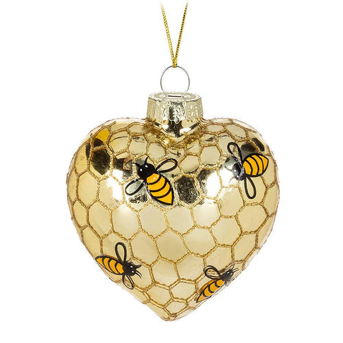 Puffy Bee Heart Ornament-3"H