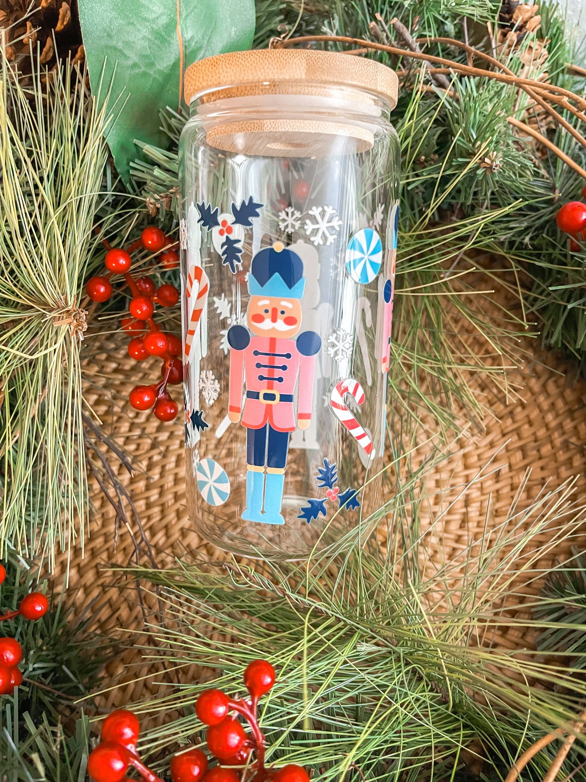 Nutcracker Christmas Iced Coffee Glass Cup 20 oz