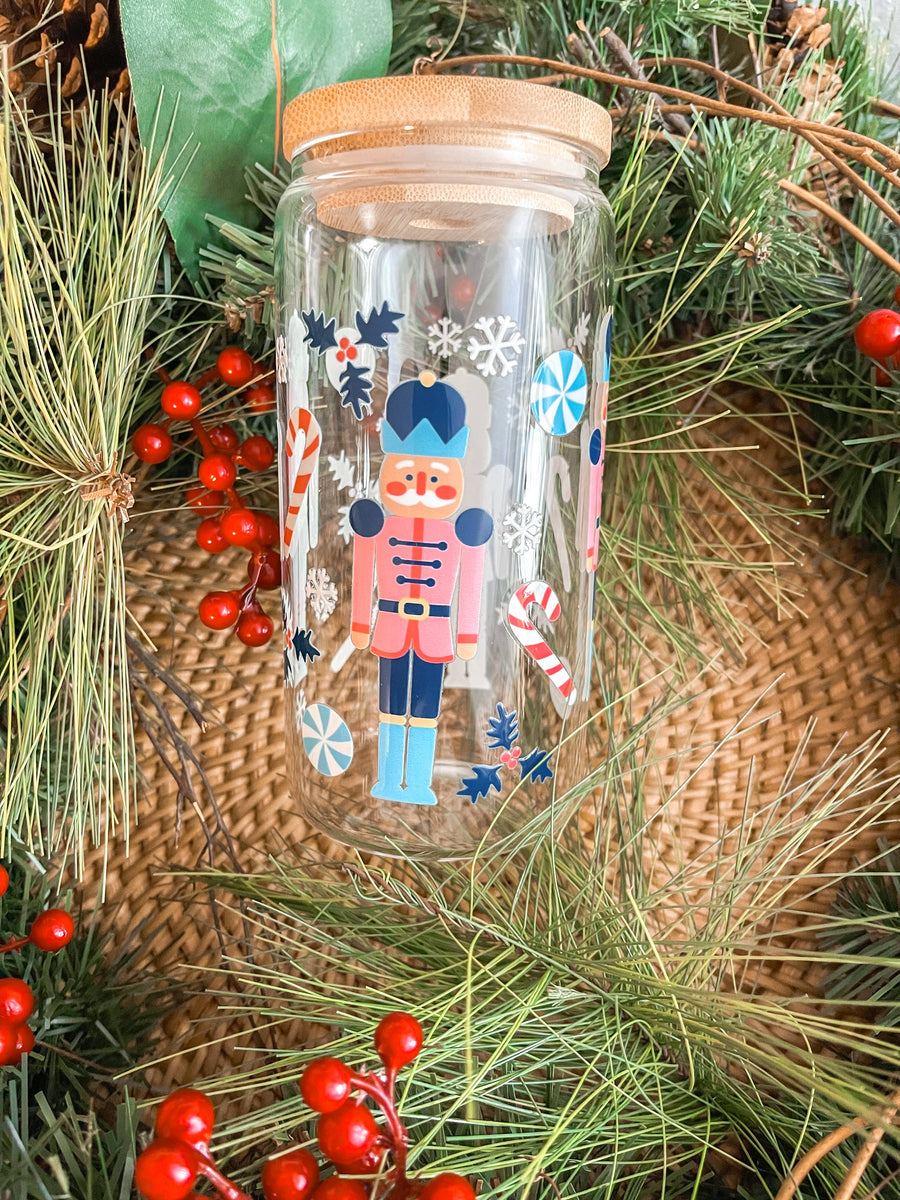 Nutcracker Christmas Iced Coffee Glass Cup 20 oz