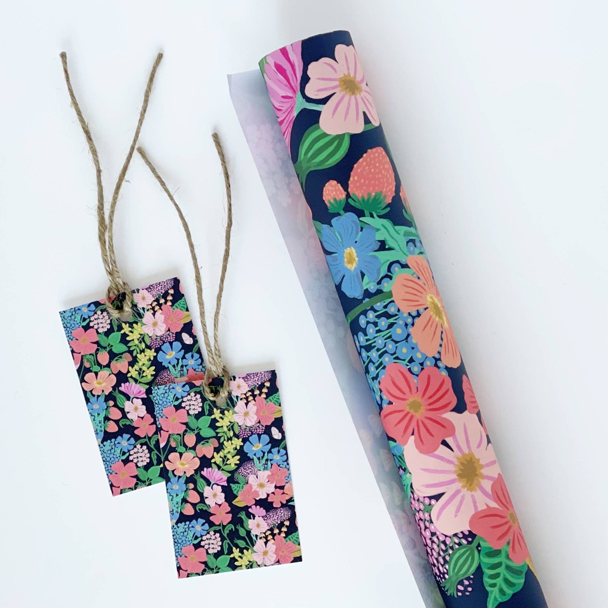 Summer Flowers - Black Gift Wrap by the sheet