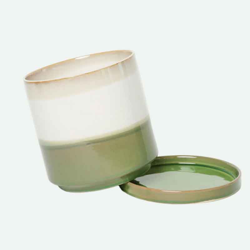 Green White Layers Ceramic Pot 3"