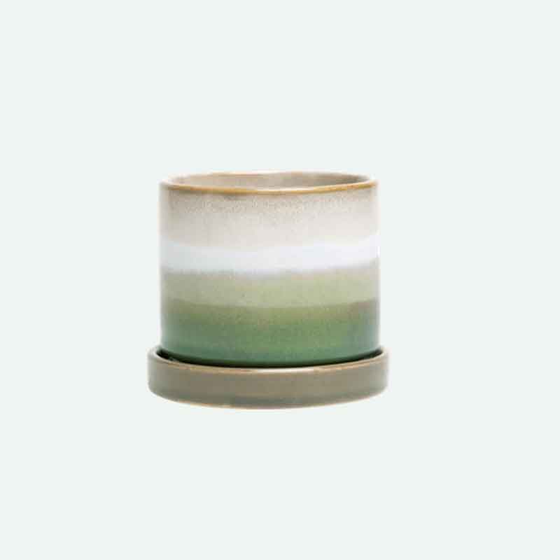 Green White Layers Ceramic Pot 3"