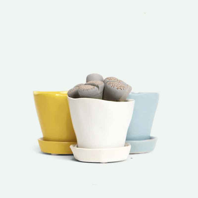 Tika Ceramic Pot with Saucer Set 5"