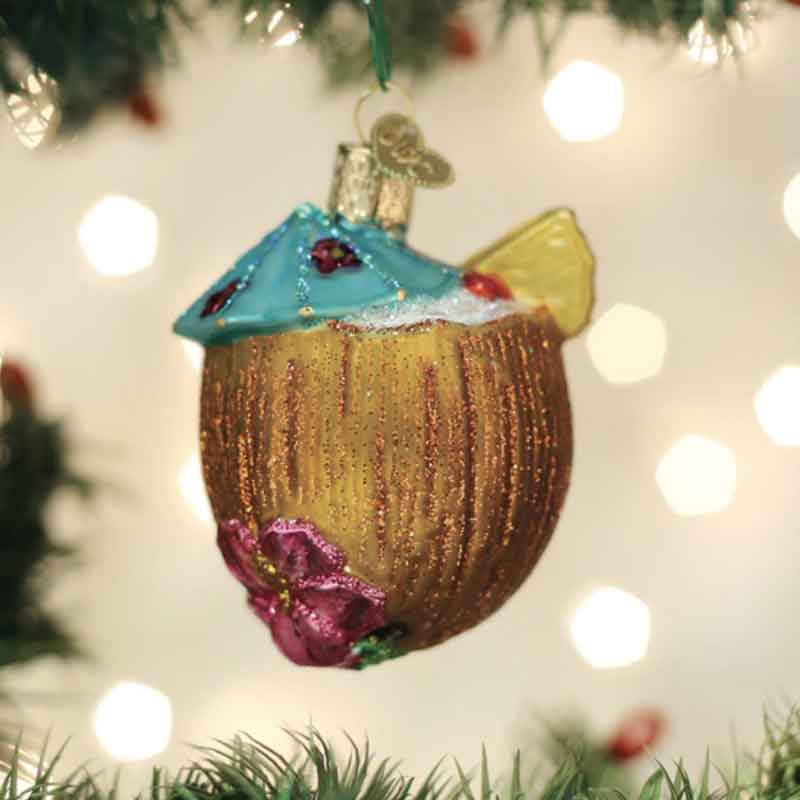 Old World Christmas Tropical Coconut Drink Ornament