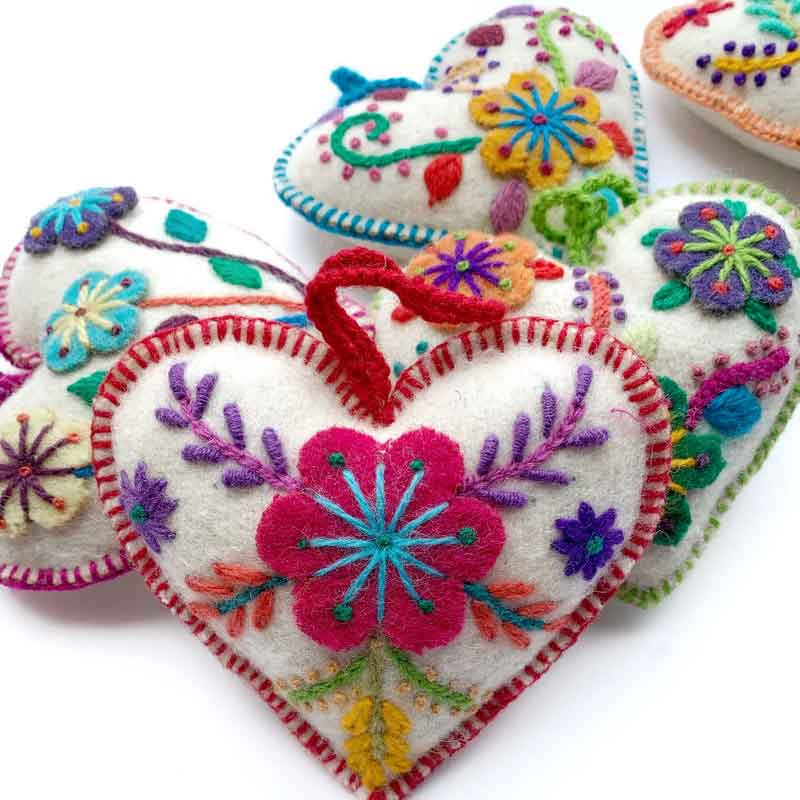 Colorful Heart Embroidered Ornament