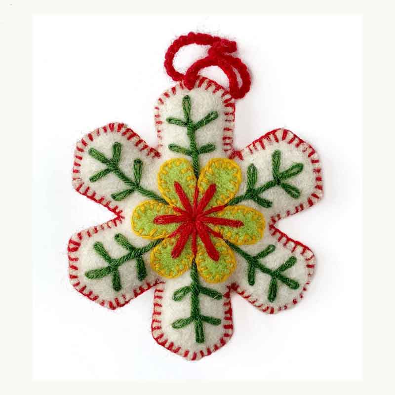Snowflake Embroidered Wood Ornament