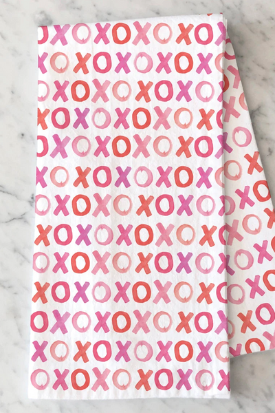 Pink X's and O's Tea Towel | Valentine's Day Kitchen Towel