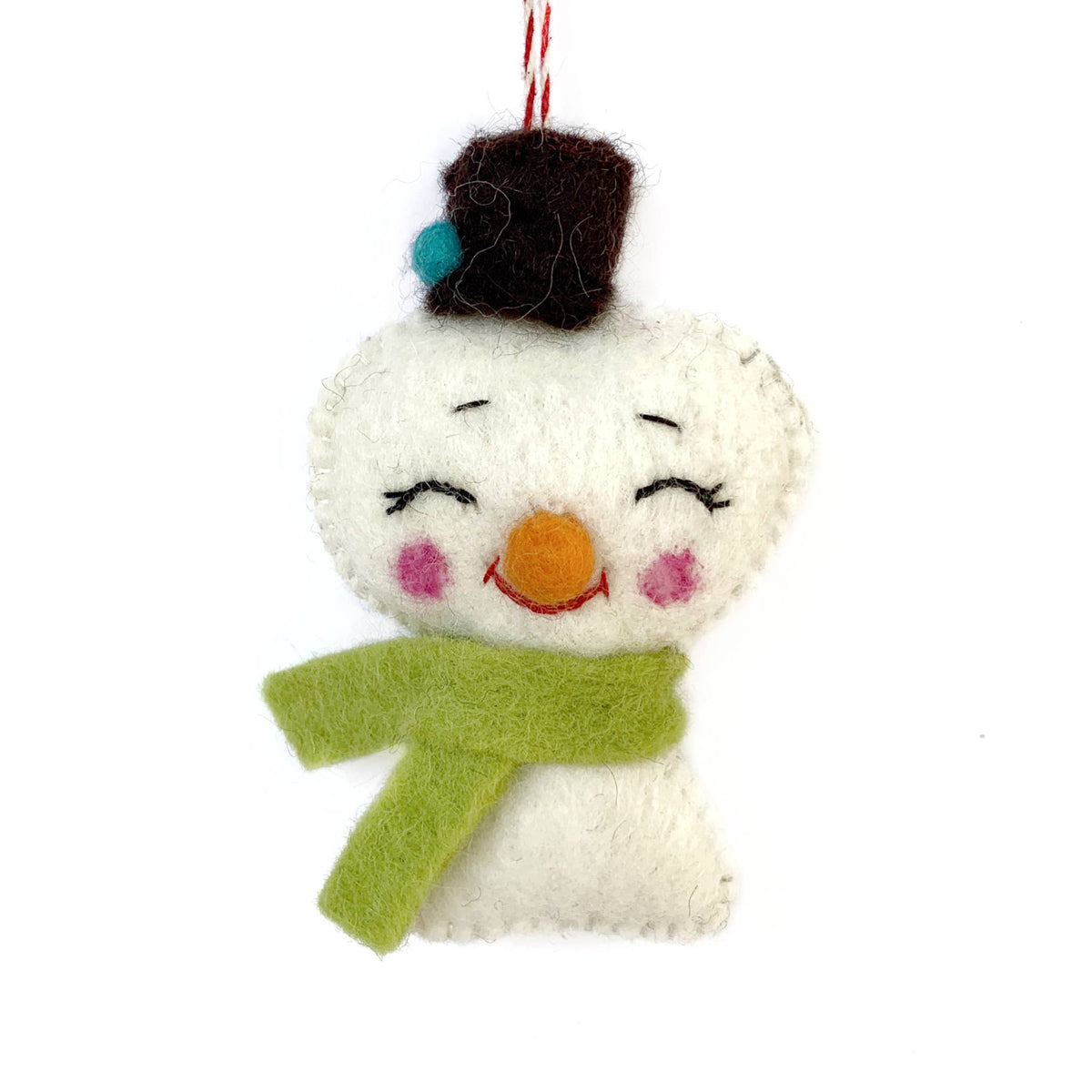 Smiling Snowman Felt Wool Christmas Ornament