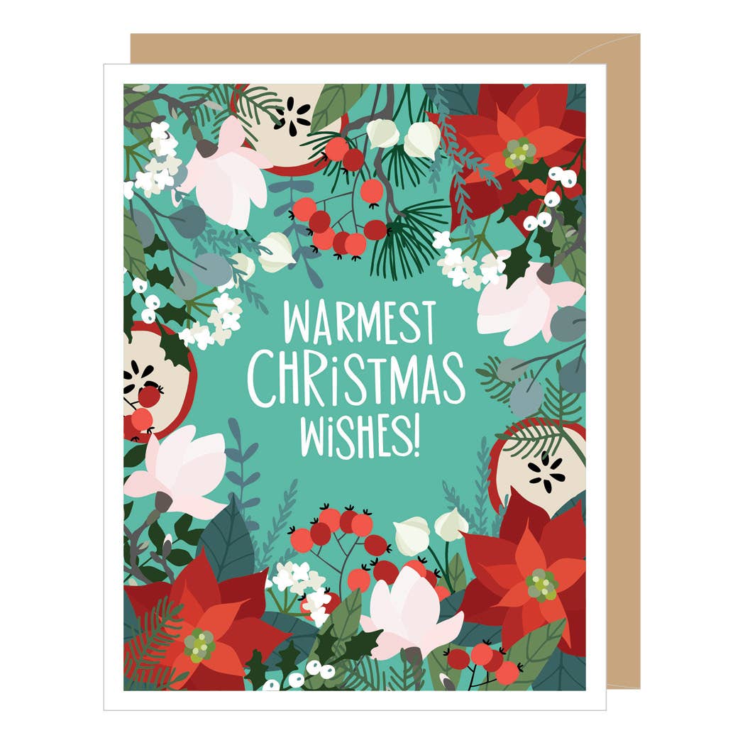 Christmas Floral Holiday Card - Warmest Christmas Wishes