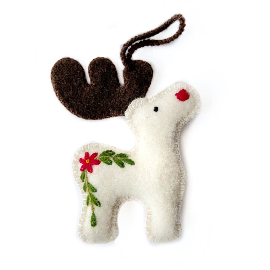 Reindeer Embroidered Wool Christmas Ornament