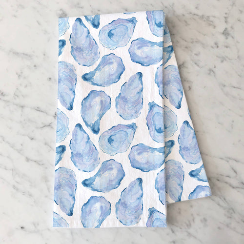 Watercolor Oyster Shell Kitchen Tea Towel