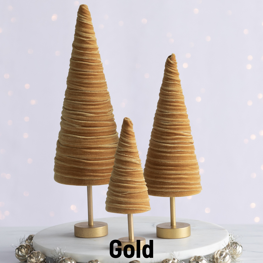 Handmade Pedestal Velvet Trees GOLD (three sizes)