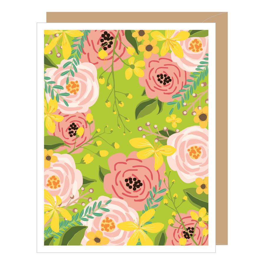 Floral Chartreuse Blank Greeting Card