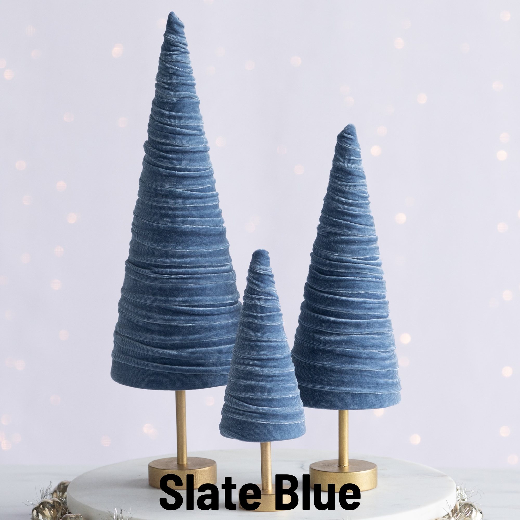 Handmade Pedestal Velvet Trees SLATE BLUE
